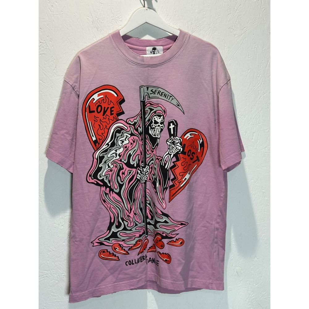 Warren Lotas Collateral Damage Grim Reaper T-Shirt Purple Mens Large Distressed